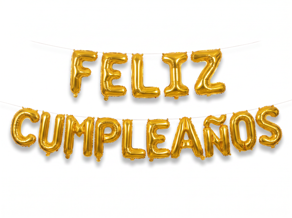 Letrero de globos Feliz Cumpleaños - Dorado (frente)