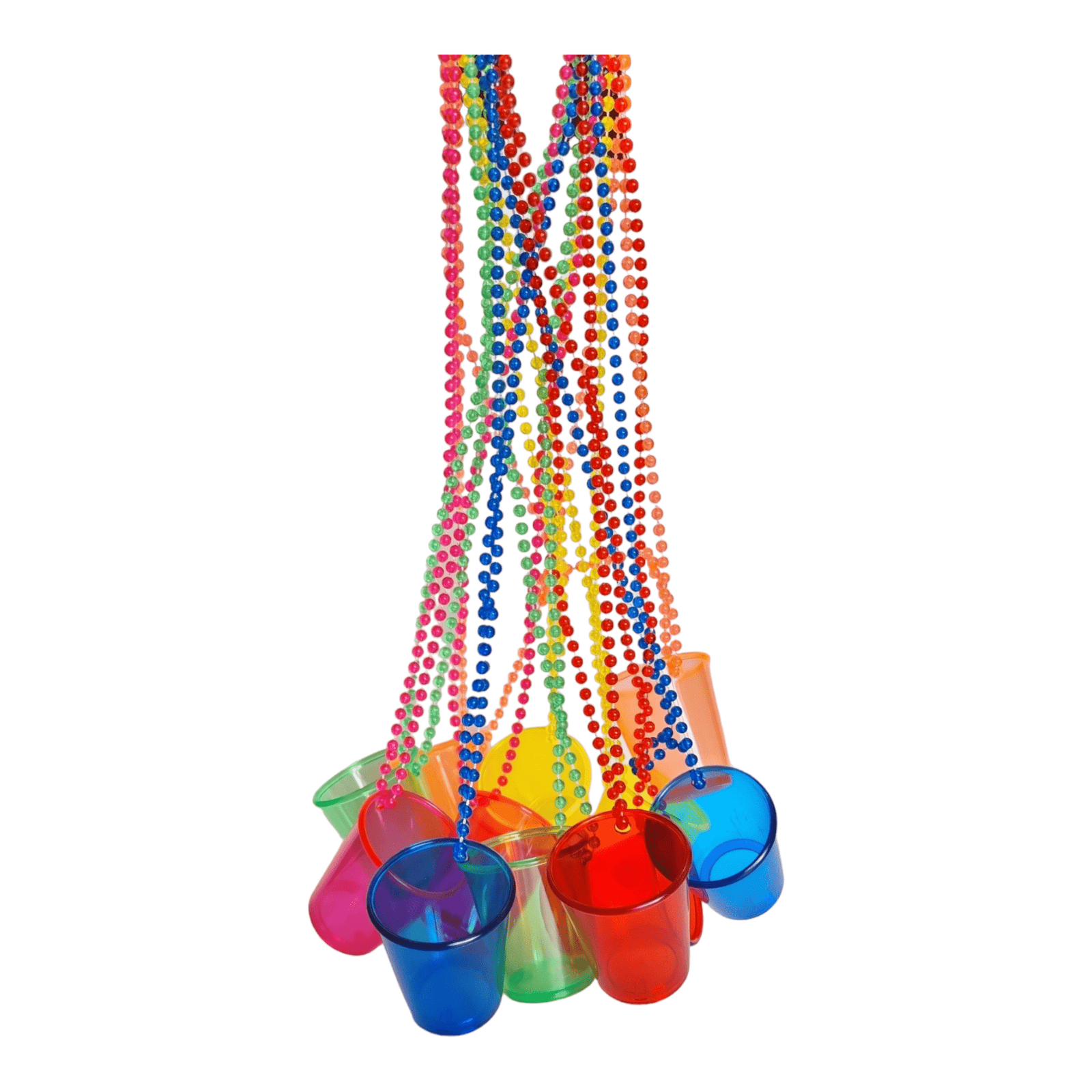 12 collares de perlas con vasos para shots translucidos