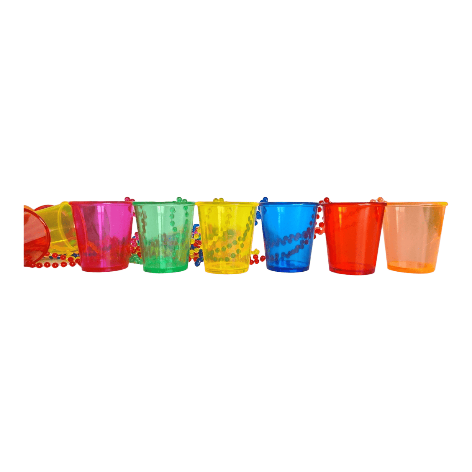 12 collares de perlas con vasos para shots translucidos