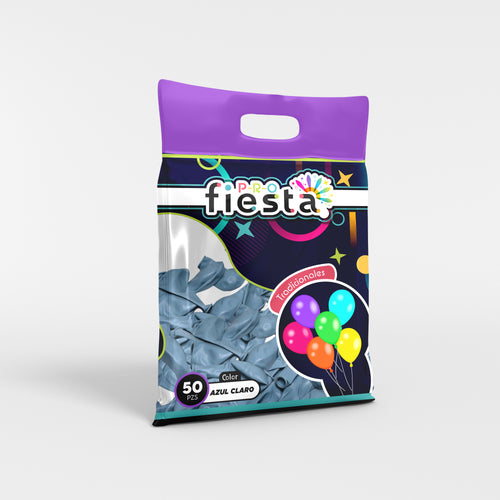 Bolsa 50 globos látex Azul Claro no.12