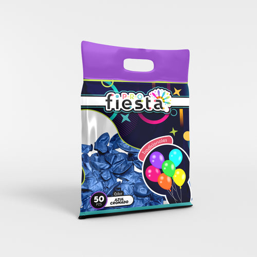Bolsa 50 globos látex Azul Cromado no.12
