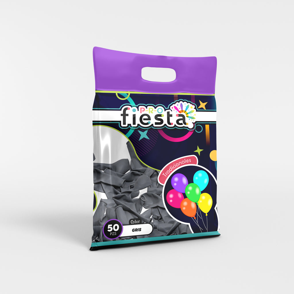 Bolsa 50 globos látex Gris no.12