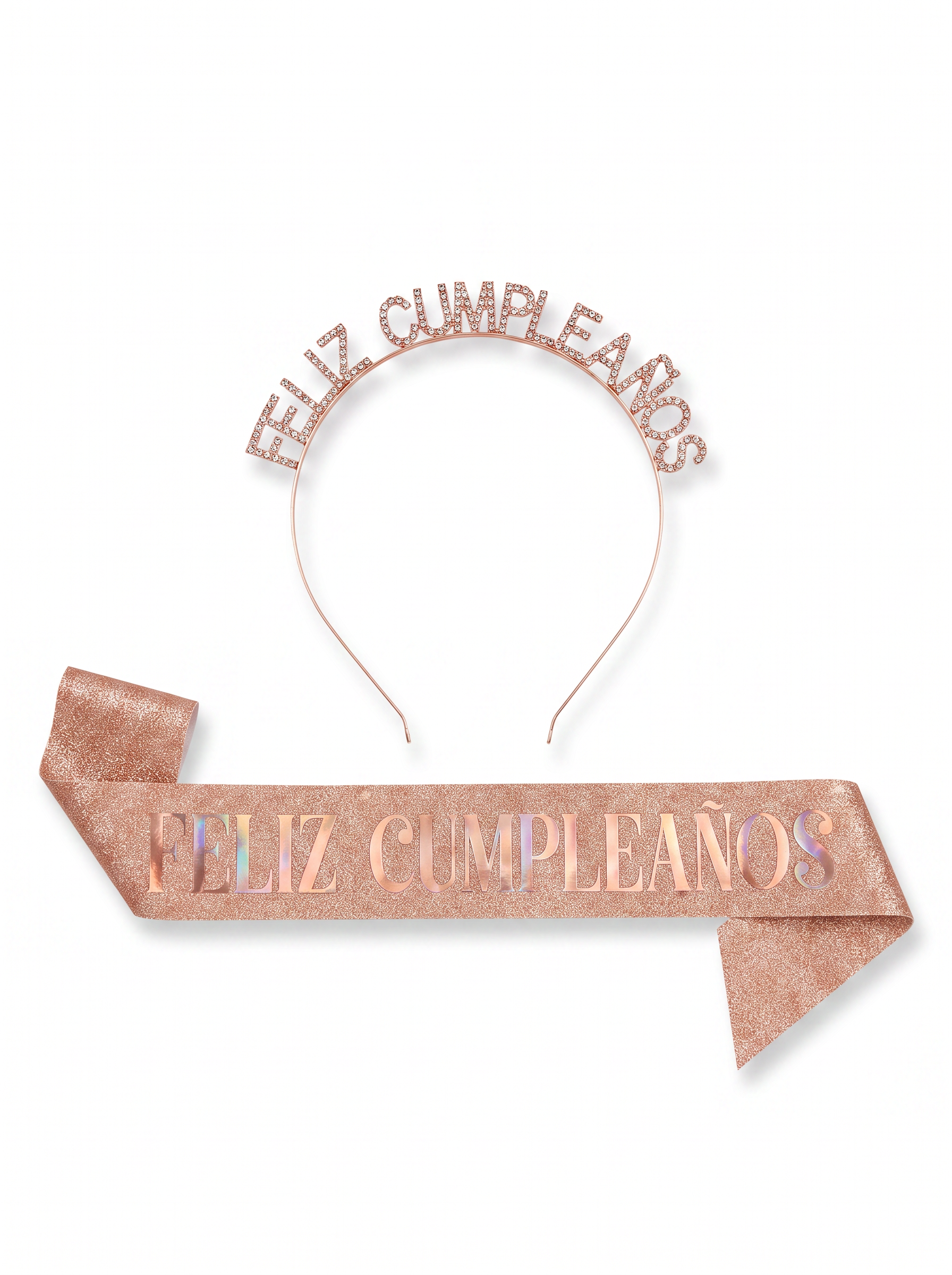 Diadema y banda Feliz Cumpleaños glitter - Oro rosa