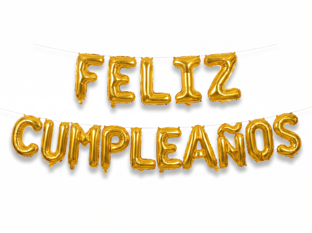 Letrero de globos Feliz Cumpleaños - Dorado (frente)
