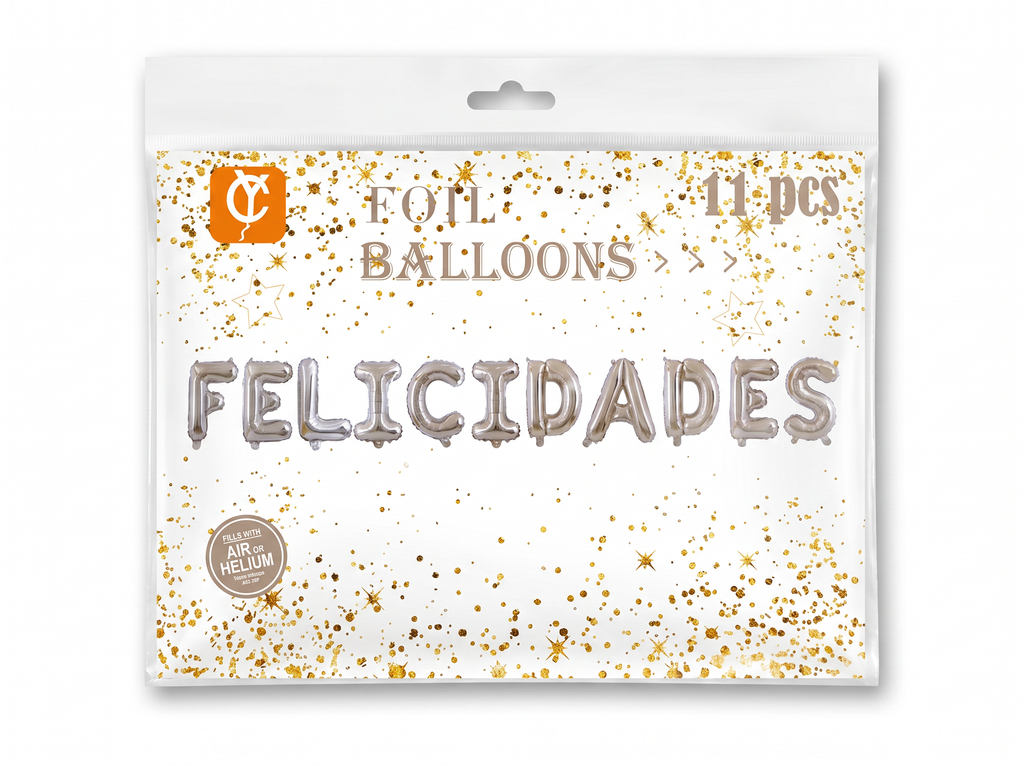 Letrero de globos Felicidades - Plata