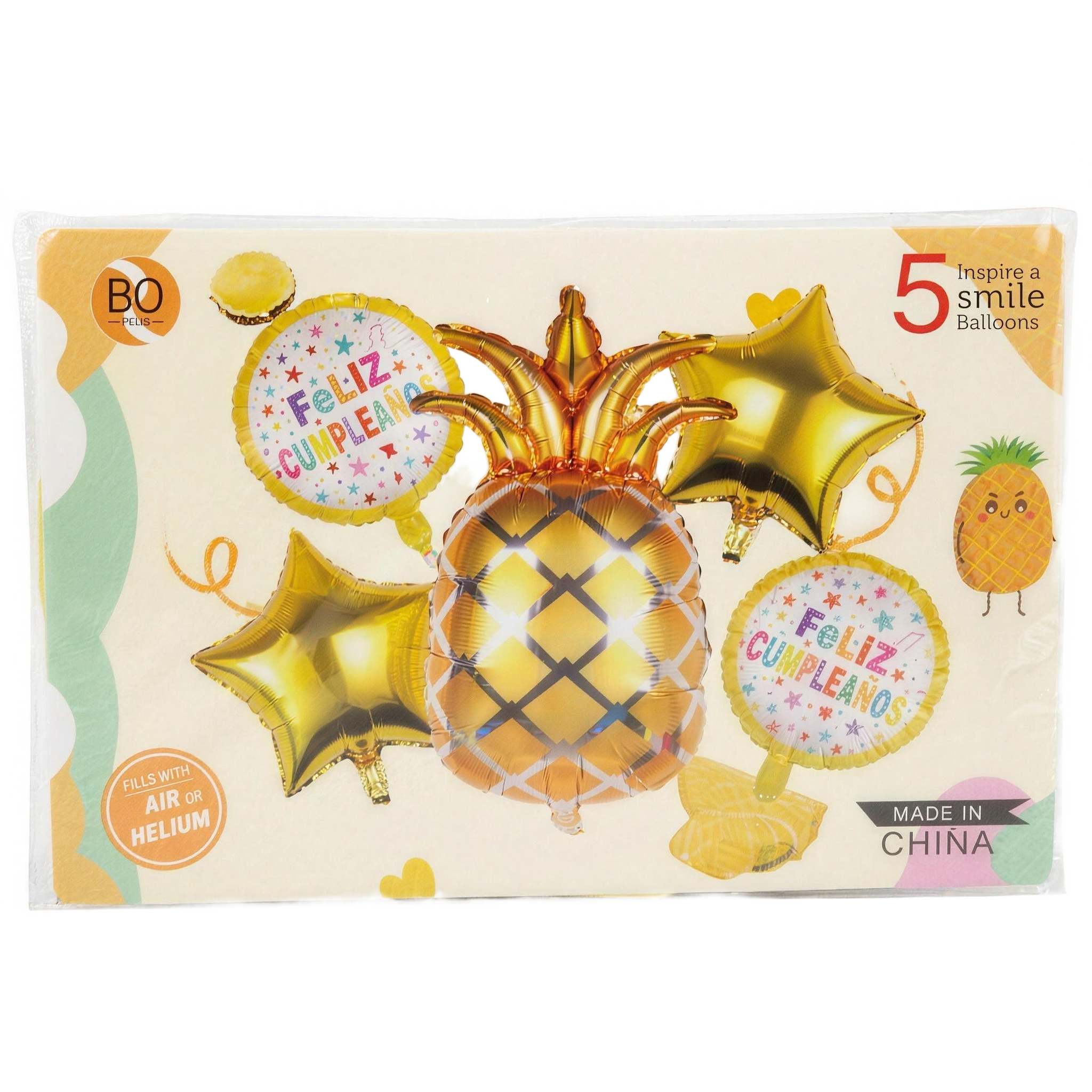 Set de globos piña dorada Feliz Cumpleaños