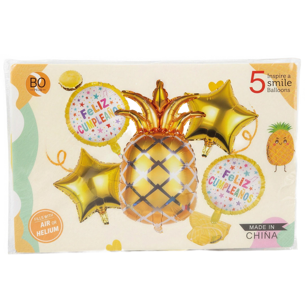 Set de globos piña dorada Feliz Cumpleaños