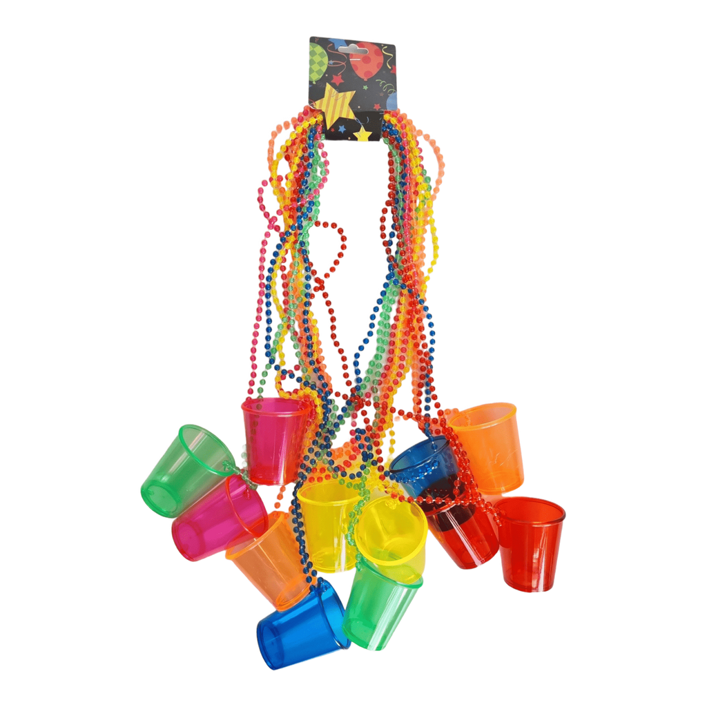 12 collares de perlas con vasos para shots translúcidos