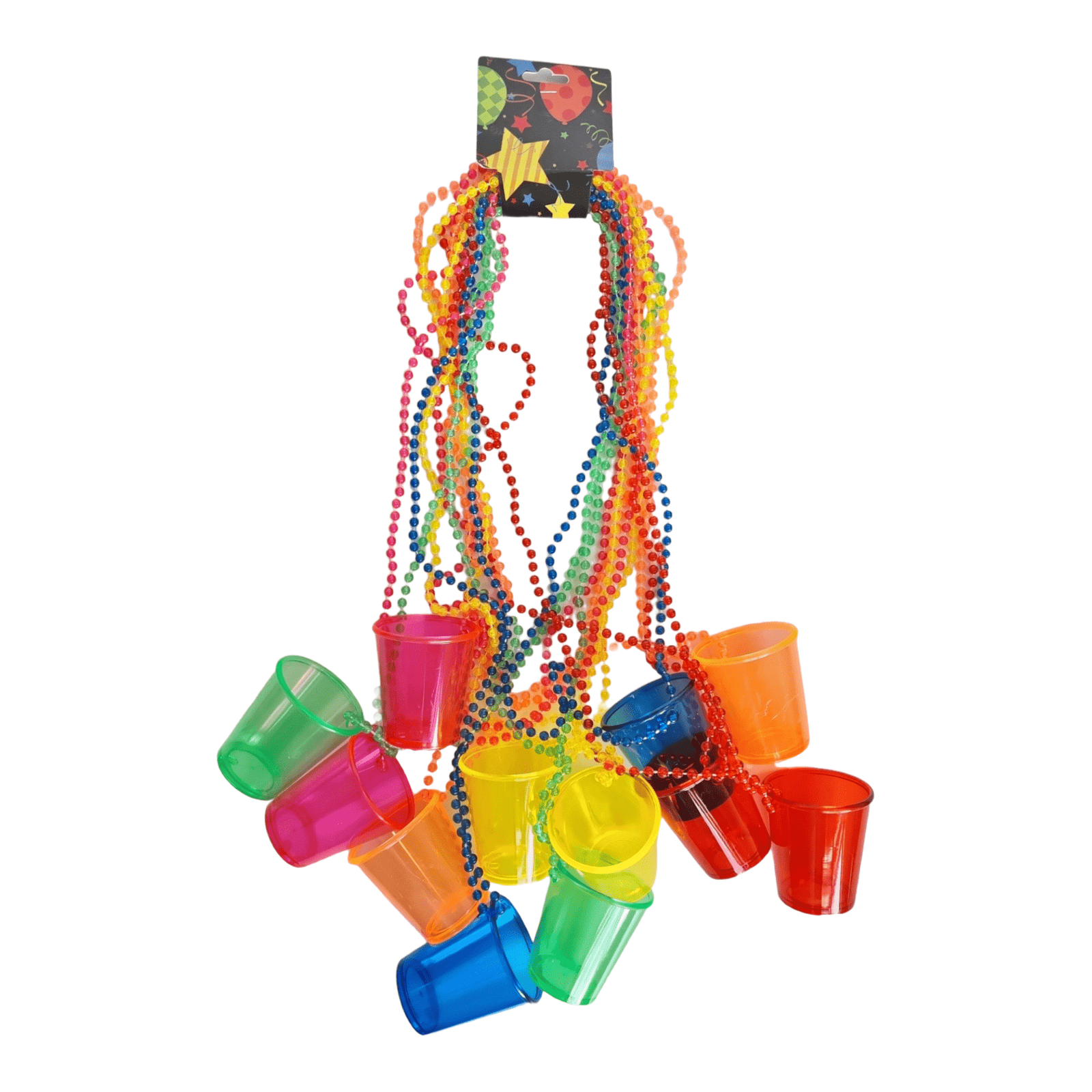 12 collares de perlas con vasos para shots translúcidos