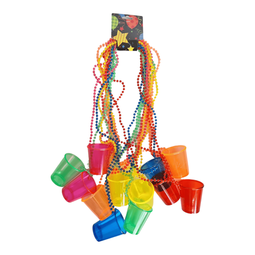 12 collares de perlas con vasos para shots translúcidos