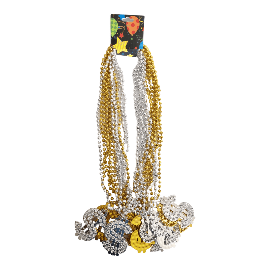 12 collares de perlas con signo de pesos