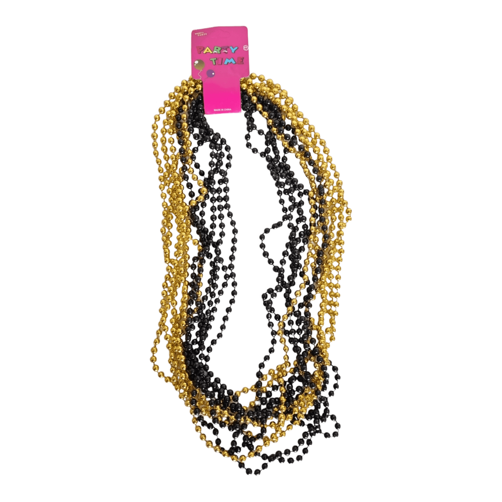12 collares de perlas en negro y dorado