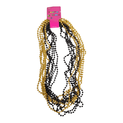 12 collares de perlas en negro y dorado