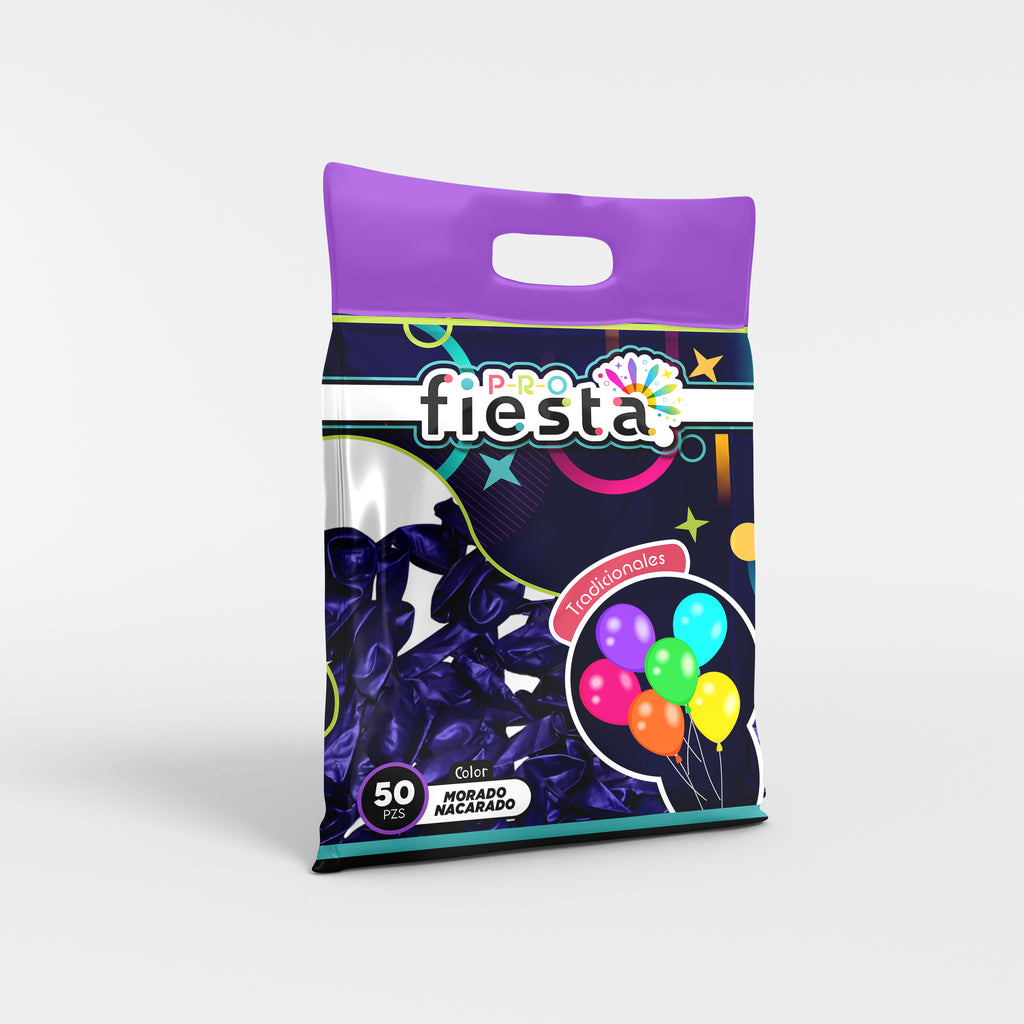 Bolsa 50 globos látex Morado Nacarado no.12