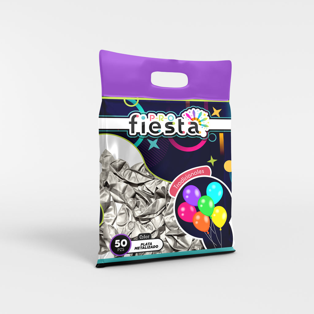 Bolsa 50 globos látex Plata Metalizado no.12
