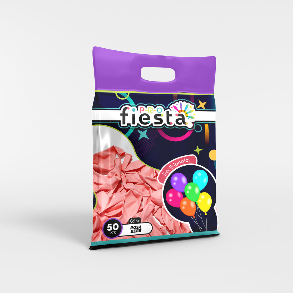 Bolsa 50 globos látex Rosa Bebé no.12
