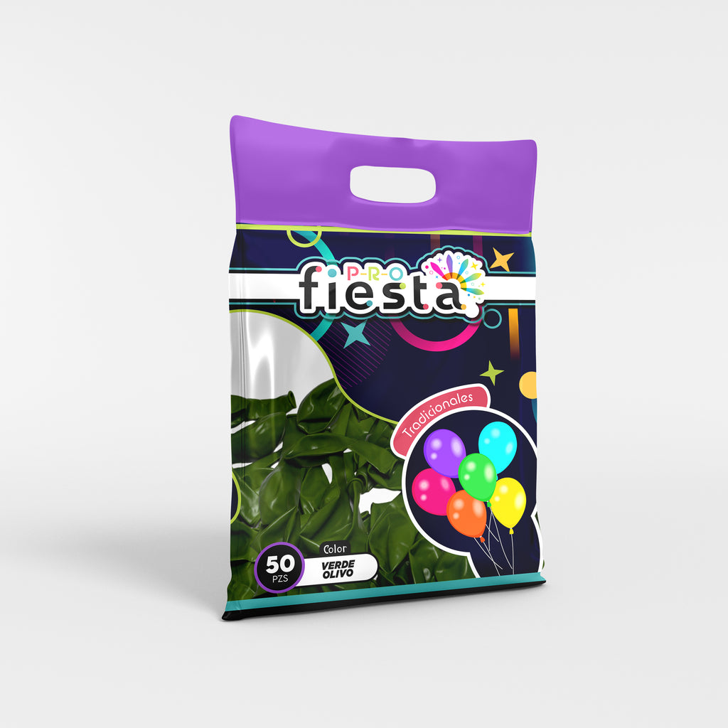 Bolsa 50 globos látex Verde Olivo no.12
